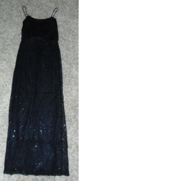 Womens Formal Dress Maxi Chaps Black 4 Chiffon Sequined Spaghetti Strap Party - Picture 7 of 8
